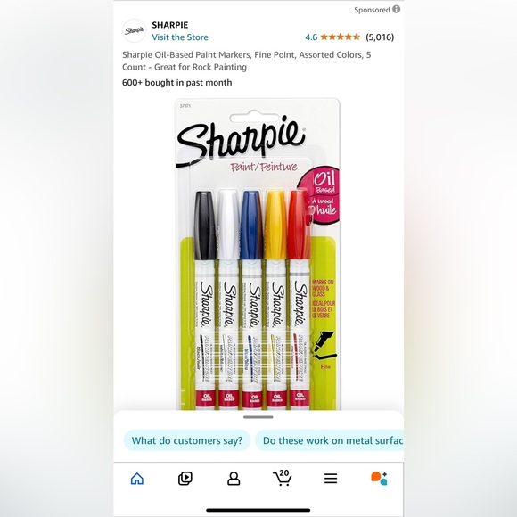 Sharpie Oil-Based Paint Markers, Fine Point, Assorted Colors, 5 Count - - Picture 2 of 2